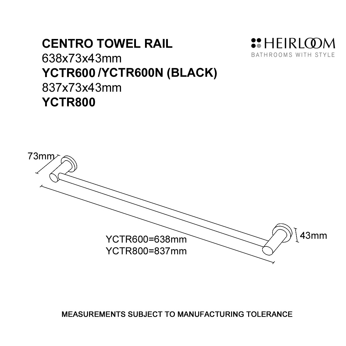 CENTRO NERO TOWEL RAIL 600MM - Image 2